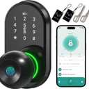 Smart Door Lock Keyless Entry Door Lock with Knob, Keypad Fingerprint Door Lock with Handle, Electronic Digital Code for Front Door, App Remote Control, Easy Installation