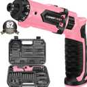 Enertwist Electric Screwdriver, 8V Max 10Nm Pink Cordless Screwdriver Rechargeable Set with 82 Accessory Kit and Charger in Carrying Case, 21+1 Cluth, Dual Position Handle, LED Light