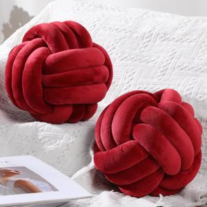 Namalu 2 Pcs Soft Knot Pillow Ball, Decorative Round Throw Knotted Pillows Cushion, Handmade Stuffed Ball Pillows for Bedroom Sofa Couch Home Decor(7.87 Inches,Wine Red)