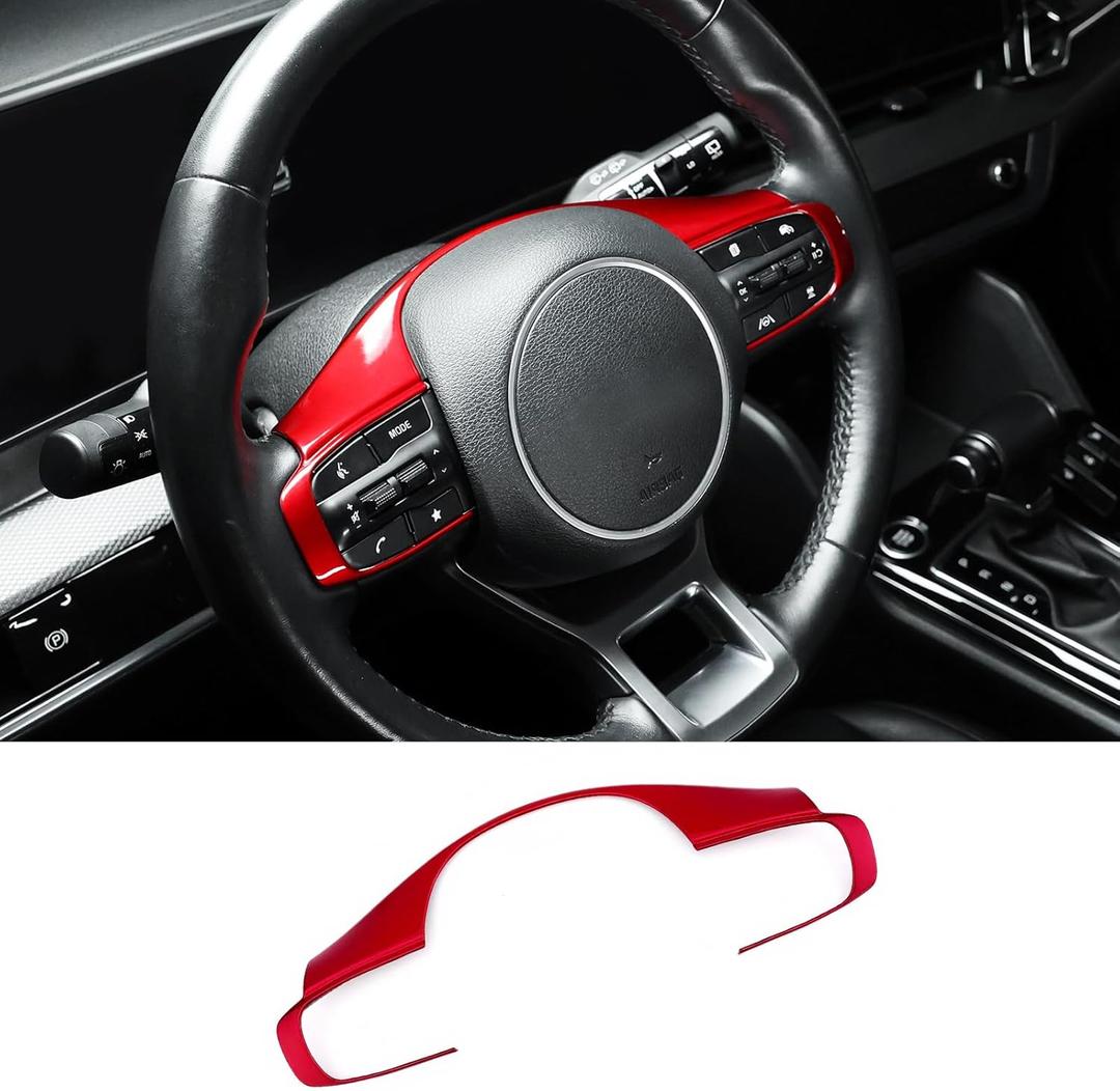 Steering Wheel Button Panel Cover Interior Steering Handle Button Frame Protective Sticker Compatible with Kia Sportage 2023-2025 Accessories (Glossy Red Style)