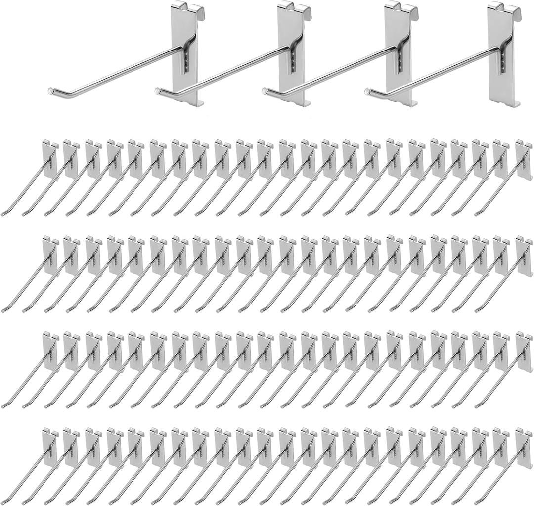 Polmart 4" Heavy Duty Silver Gridwall Panel Hooks - Pack of 96 (4-inch)
