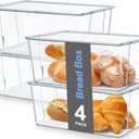 Hudgan 4 Pack Bread Box for Kitchen Countertop, Bread Storage Container with Lid for Bagel, Donut and Cookies, Clear Breadbox Keeper for Muffin