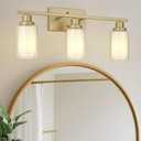 Jonsi Bathroom Vanity Light 3-Light Gold Vanity Lights 23.5" Bathroom Light Fixtures Over Mirror with Double Clear Glass Modern Wall Sconces for Living Room Hallway Bedroom