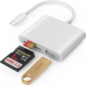 SD Card Reader, USB 3.0 Type C High Speed to SD/TF Card Adapter for iPhone 17/16/15 Pro Max Memory Card Reader with SD MicroSD USB 3 Port for Mac/iPad/MacBook Pro/Air Android Phone Tablet(White)