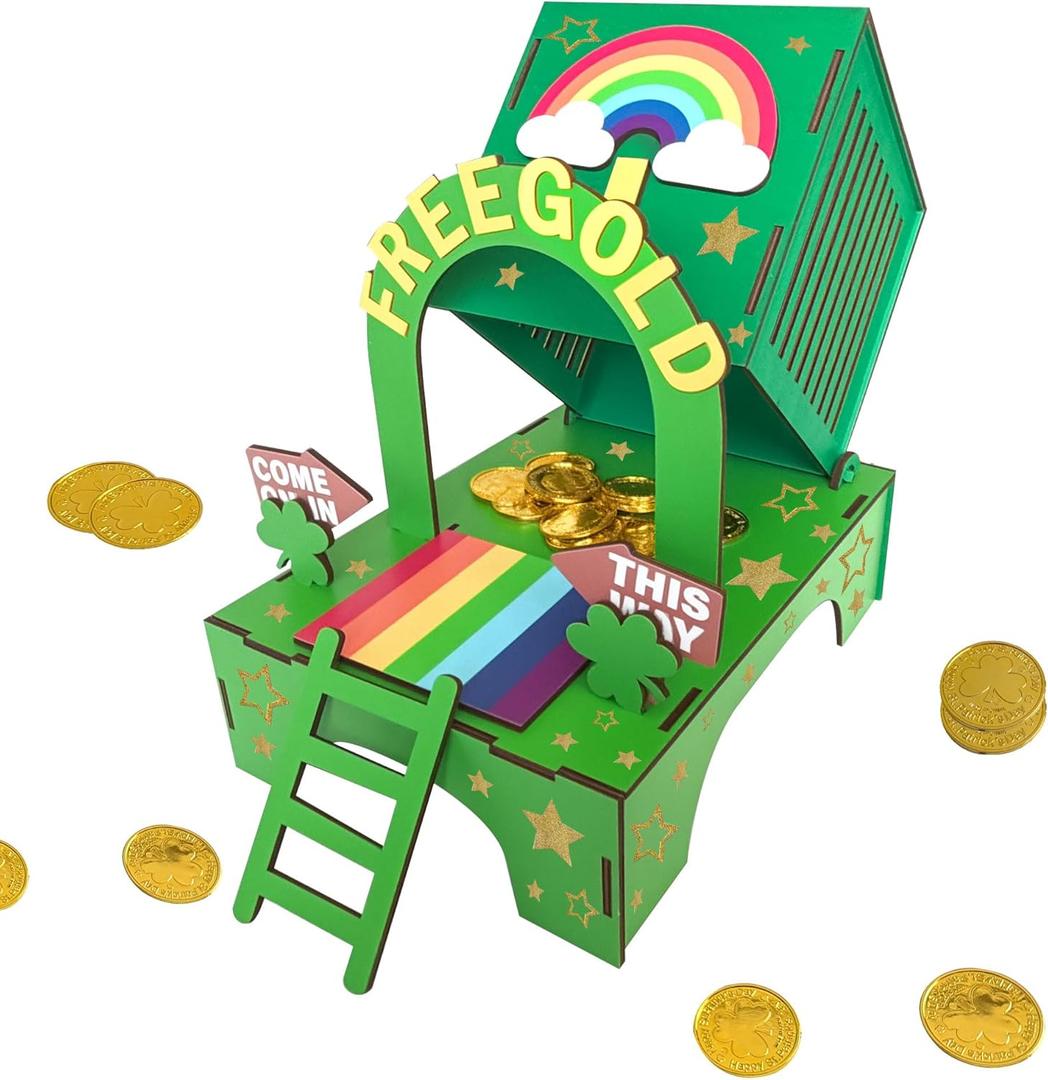 MQJJSM St. Patrick's Day Wooden Leprechaun Trap Kit for Kids DIY St. Patrick's Day Crafts and Classroom Projects, Fun Leprechaun Trap Supplies for Boys and Girls