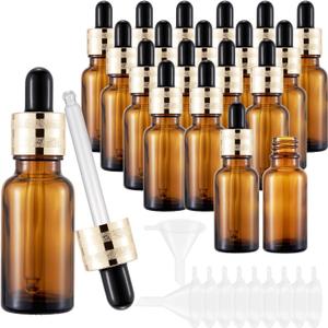 JIUWU 20 Ml Amber Dropper Bottle,2/3 Oz Glass Dropper Bottles with 10 funnels,20 Pcs Refillable Eye Dropper Bottle for Essential Oils,Empty Glass Bottle with Dropper for Prefume Hair Travel
