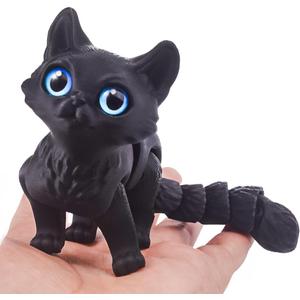 3D Printed Cat,3D Printed Animals Fidget Toys Decor for Stress Relief,Desktop Decoration,Easter Basket Stuffers,Gift for Kids (Black)