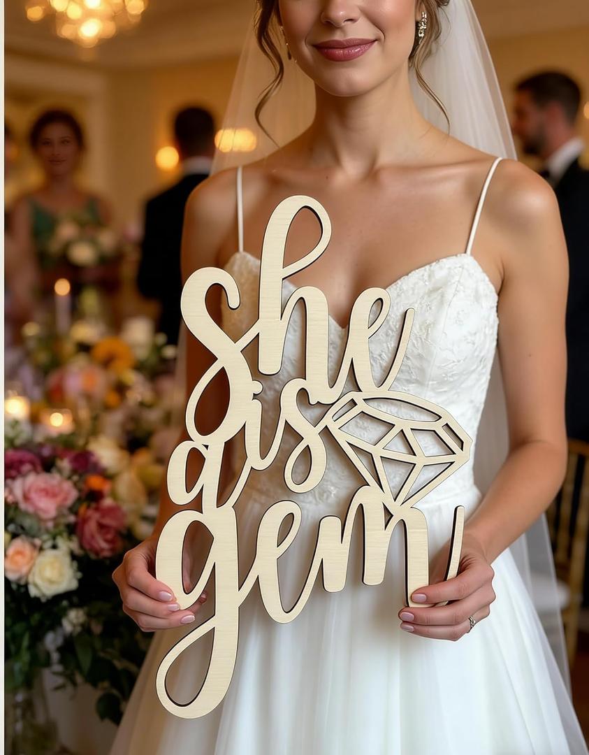 Wooden She's a Gem Sign with Diamond Design, Wedding Proposal Photo Prop,Engagement Party Decorations Wall Decor,Bachelorette Party Decor, Bridal Shower Party Backdrop Decor
