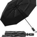 Rain-Mate Windproof Compact Umbrellas for Rain - Strong Reinforced Fiberglass Rib Design & Auto Open & Close - Portable Folding Travel Umbrella - Lightweight & Packable for Women & Men, Easy Collapse (2. Black (2 Pack))