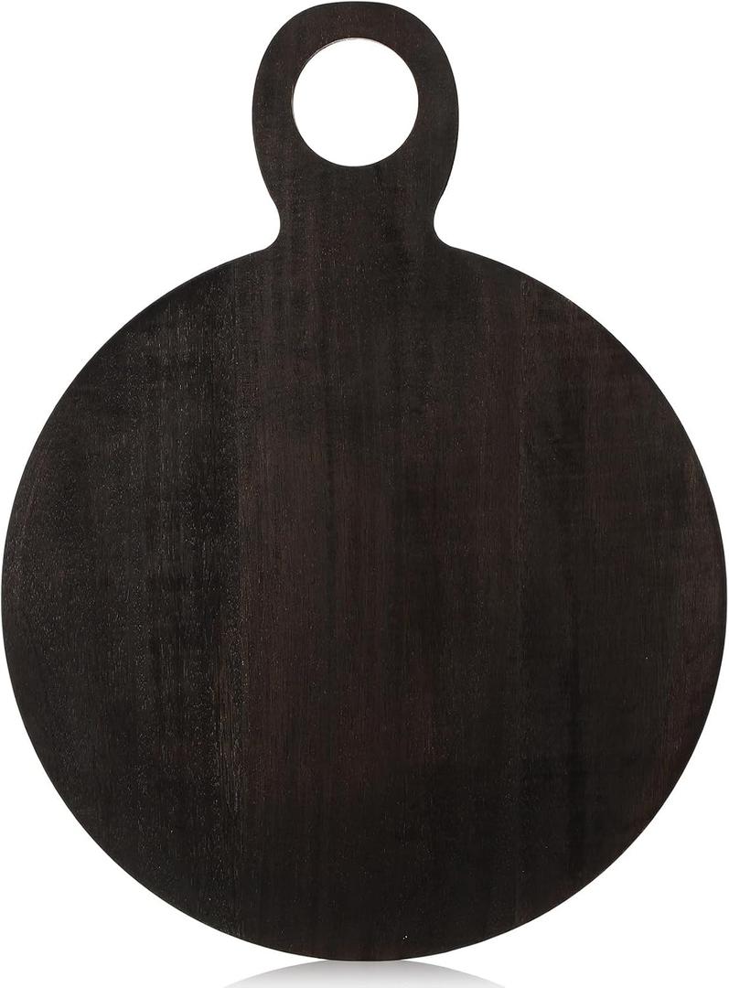 1 Pcs Acacia Wood Cutting Board with Handle 21'' Circle Charcuterie Chopping Board for Pizza Cheese Meat Decorative Black Wooden Serving Tray for Kitchen and Dining Room, 21.1"L x 17.7"W
