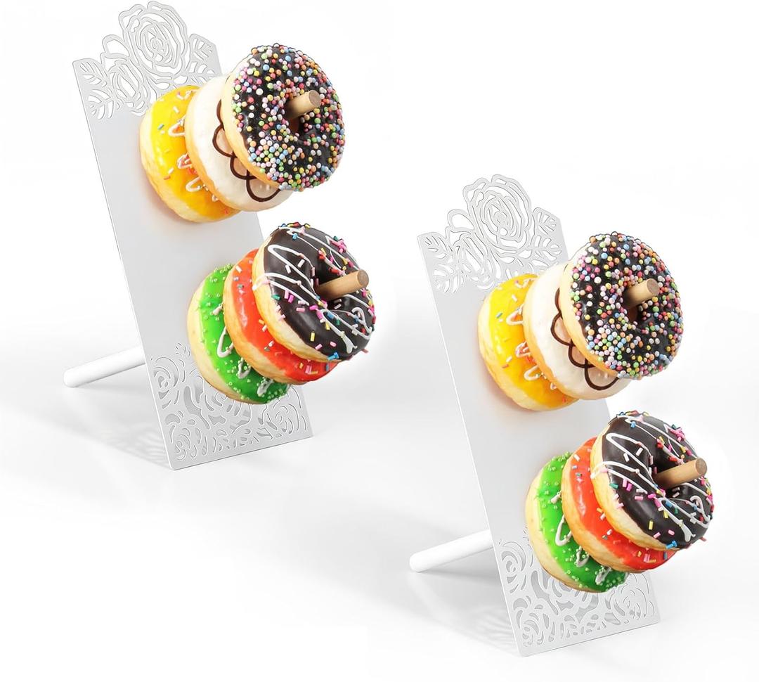 AIM & GGKK White Donut Stand Display Wall for Party,Metal Donut Holder Stand with Floral Design,Dessert Table Donuts Board for Weddings,Birthday,Baby Shower,Bagel Holder Party Decor
