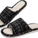 DX Grandway Womens Slippers, Linen Flax House Slippers for Women Men Unisex, Cute Soft Open Toe Summer Bedroom Slides House Shoes Indoor Outdoor Shower Drys fast, Size 36-37