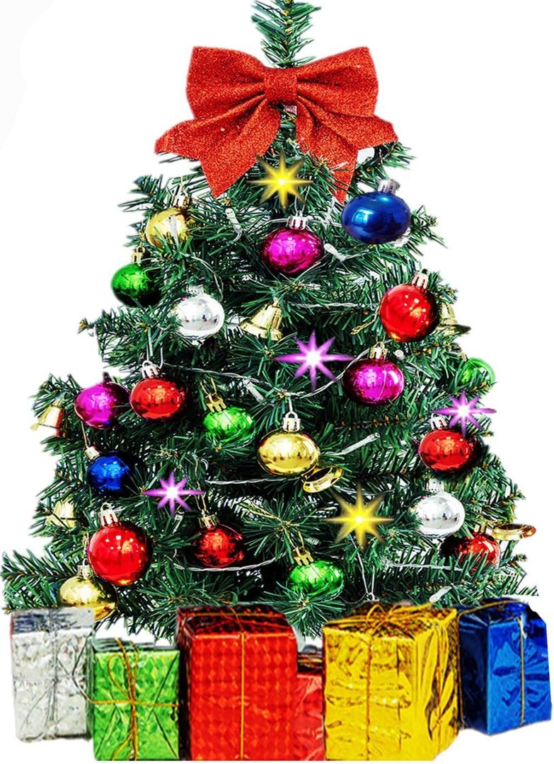 Mini Christmas Tree Small Christmas Tree with LED Lights Ornaments Tabletop Artificial Christmas Decorations Indoor Christmas Decor 24"/60cm 2025 New (Dark Green)