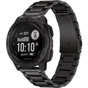 Metal Band for Garmin Instinct 1/2 Solar Watch Bands, Instinct 3 45mm Solid Stainless Steel Replacement Wristband Strap Men for Garmin Instinct Tactical/Tide/Esports/Solar, Instinct2 (Black)