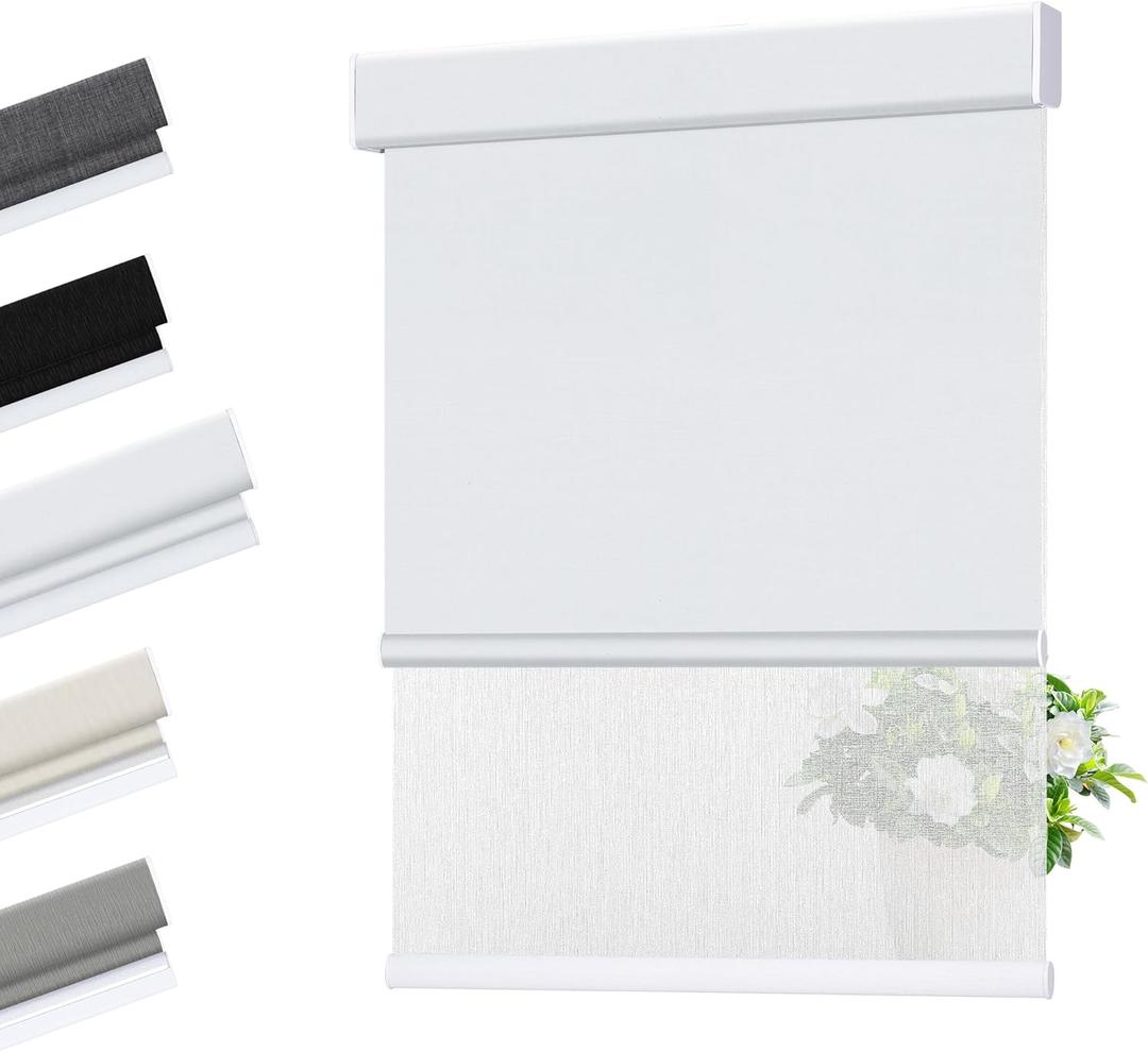 Allesin zen Cordless Dual Roller Shades with Square Cassette, Double Layer Shades, Blackout and Light Filtering, Day and Night Blinds for Home Office Door, White and White, 35" W X 64" H