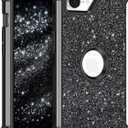 LONTECT for iPhone 16e Case Glitter Sparkly Bling 3 in 1 Shockproof Heavy Duty Hybrid Sturdy High Impact Protective Cover Case for Apple iPhone 16e 6.1 inch 2025,Black