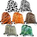 Saintrygo 14 Pcs Animal Print Drawstring Bags Treat Goodie Gift Bags Safari Jungle Party Favors for Zoo Birthday Baby Shower Party Decorations, 10 x 12 Inch
