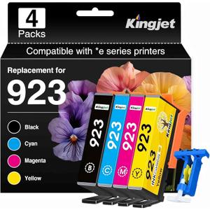 Kingjet 923 Ink Cartridges Combo Pack Replacement for HP 923 Ink Cartridges for HP Printers, Work for HP OfficeJet Pro 8130e 8135e 8139e 8138e 8122e 8124e 8120e Printer for HP923 Ink, 4-Pack