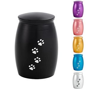LINES ARTE 2.67 Inches Small Cremation Urns for Dog or Cats Ashes,Mini Black Pet Ashes Keepsake with Paw Print. 1