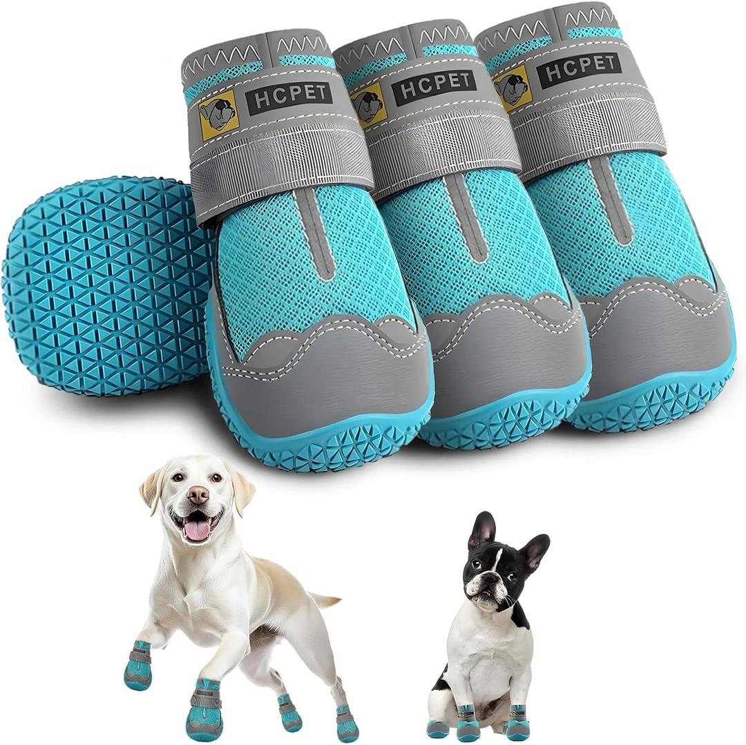 Hcpet Dog Shoes for Large Dogs, Breathable Dog Booties for Small Medium Dogs, Anti-Slip Dog Boots & Paw Protectors for Hot Pavement Winter Snow Hiking with Reflective Straps Blue Size 8 (#8 (Width 2.75 inch) for 74-91 lbs)