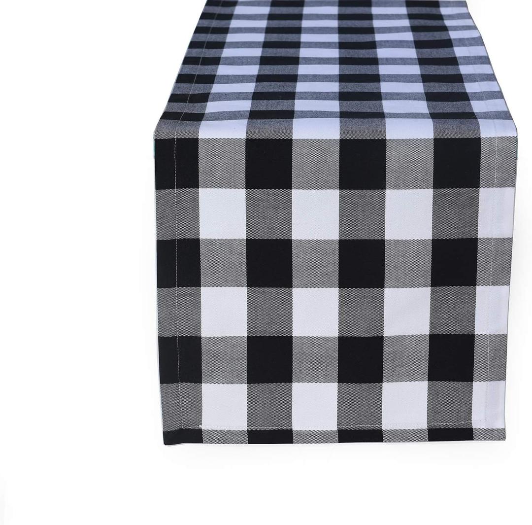 HOMEFSN 14 x 36 inch Tablerunners 100% Cotton Buffalo Check Table Runner for Christmas, Winter, Family Dinner, Outdoor or Indoor Parties Black and White