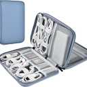 Leather Cord Organizer Travel Waterproof Travel Cable Organizer Bag Portable Tech Organizer Travel Case for Charger Electronic Accessories(Gray&Blue, Double Layer-Small)