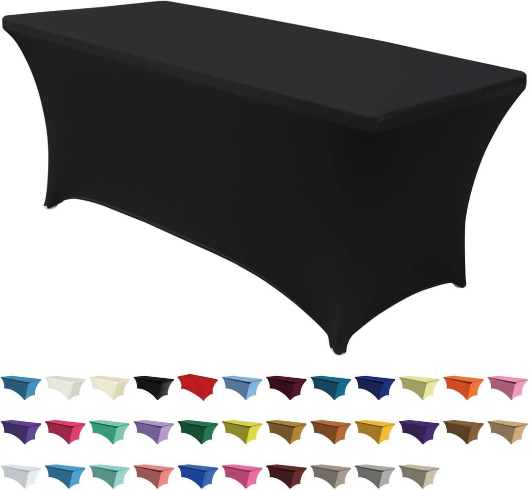 ABCCANOPY 8 FT Black Spandex Table Cover Stretch Fitted Wrinkle Resistant Tablecloth Reuse for Rectangular Folding Table Patry Event Wedding Banquet Protector, 96" x 30"