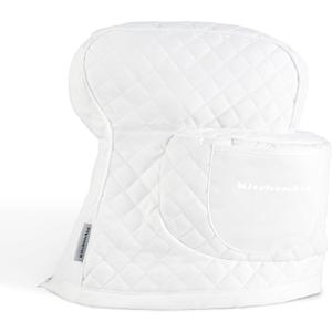 KITCHENAID Fitted Tilt-Head Stand Mixer Cover with Storage Pocket, Quilted 100% Cotton,14.4"x18"x10", White