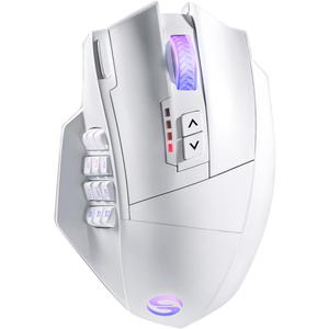 UtechSmart Venus Pro Wireless MMO Gaming Mouse, 16,000 DPI Optical Sensor, 2.4 GHz Transmission Technology, Ergonomic Design, 16M Chroma RGB Lighting, 16 Programmable Buttons, Up to 70H (White)