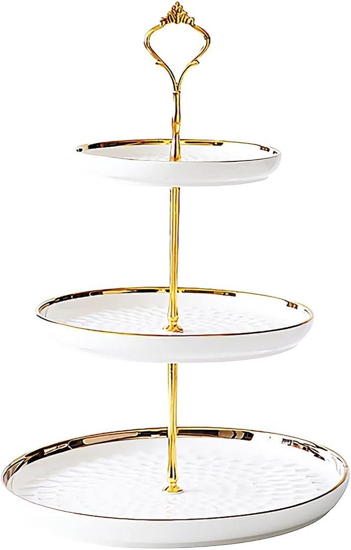 3 Tier Round Porcelain Tiered Cupcake Stand, Tiered Serving Stand, Dessert Stand, Serving Tray Platter for Tea Party, Wedding and Birthday (White)