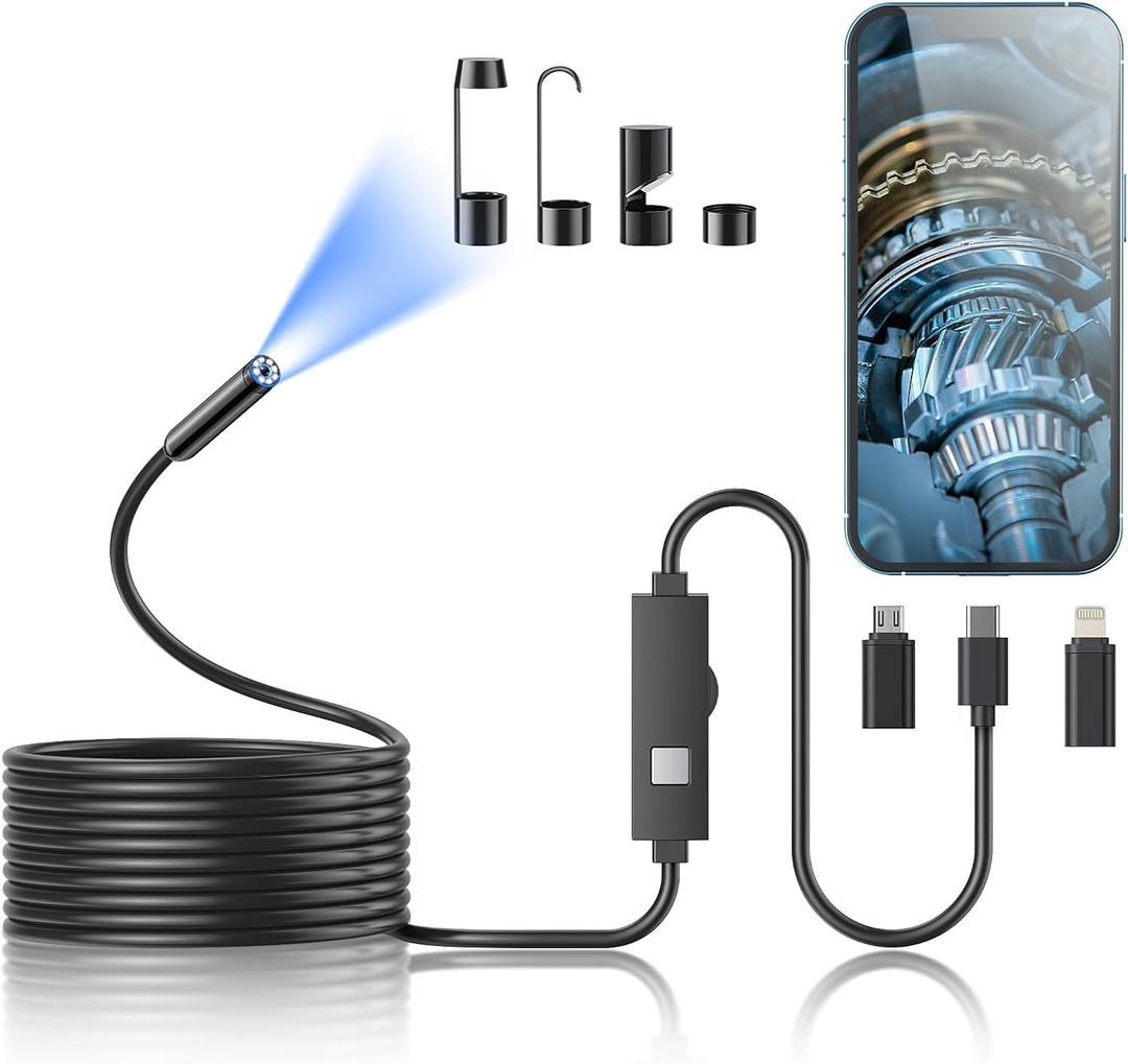 Endoscope Camera with Light,1920P HD Borescope Tools with 8 Adjustable LED Lights, Endoscope with Semi-Rigid Snake Camera, IP67 Waterproof Inspection Borescope for iOS and Android-32.8ft Single Lens
