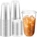 Baderke 50 Pcs Round Bottom Plastic Cups with Sip Lids Clear Disposable Iced Coffee Cups for Smoothie Cold Beverage Coffee Shops and Party Catering (18 oz, Clear)