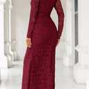 MITILLY Fall Formal Dress for Women 2025 Long Sleeve Bodycon Ruched Floral Maxi Dresses for Party Club Night, Medium Wine Red