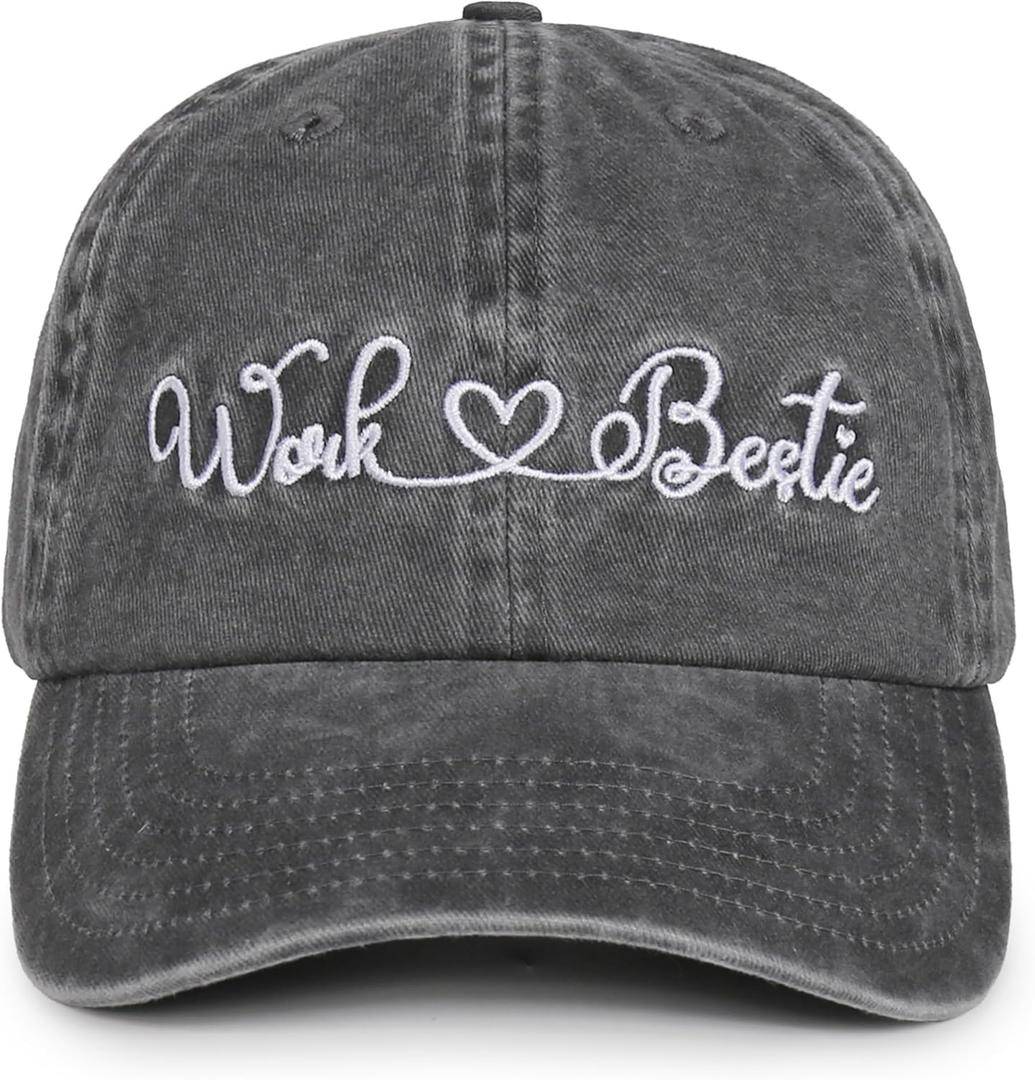InnoBeta Work Besties Gifts Cap for Women - Adjustable Vintage Washed Cotton Embroidered Hat - Gift for Christmas, Birthday - Dark Grey