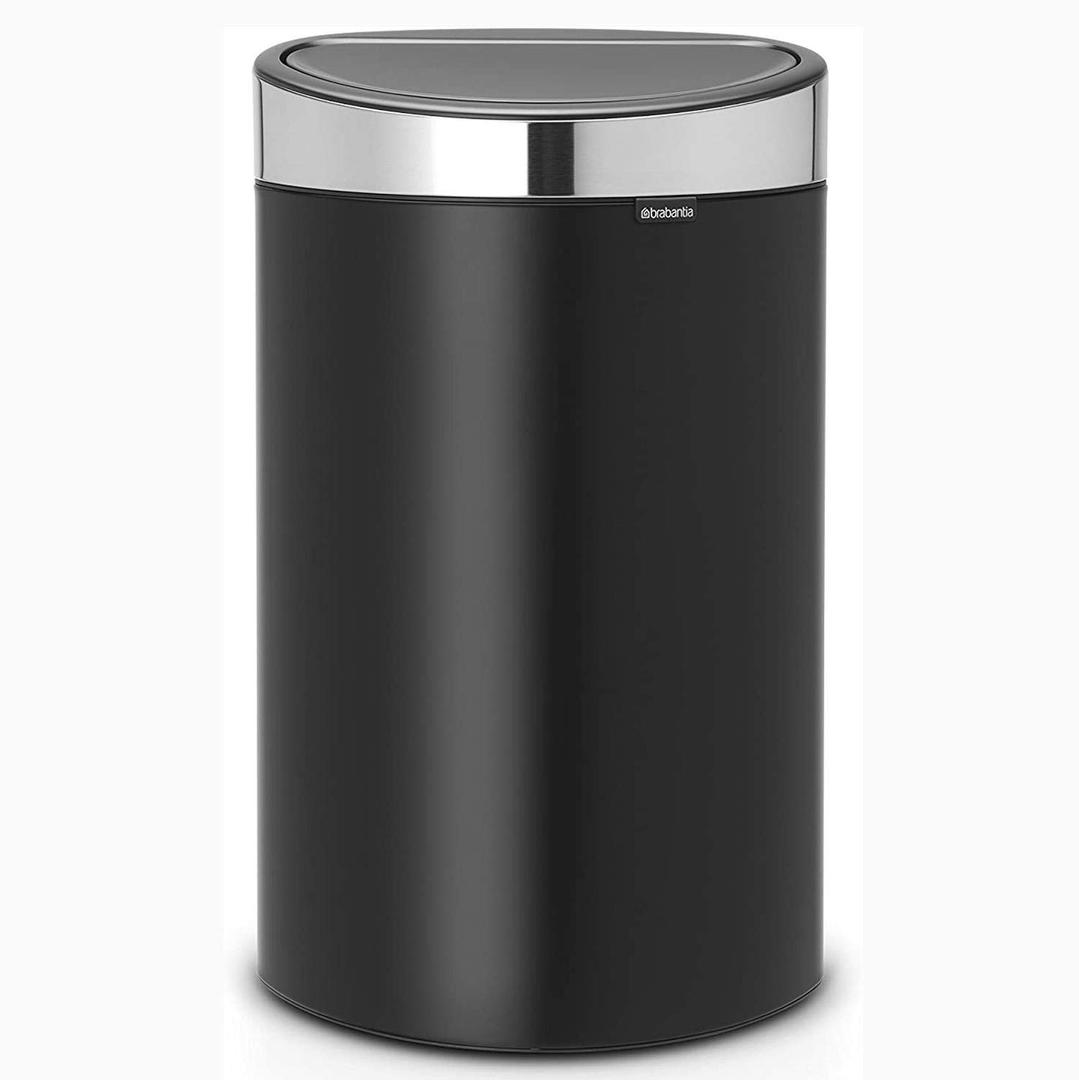 Brabantia 10.6 Gal Kitchen Touch Trash Can New (Matt Black/Matt Steel) Removable Lid, Soft-Touch Open, Garbage Can + Bags