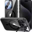 VOFATA [Upgraded] for iPhone 15 Pro Case with Camera Cover Stand [Fit for MagSafe][9H Camera Lens Protector] Mil-Grade Protection Transparent Magnetic iPhone 15 Pro Phone Case, Clear Black