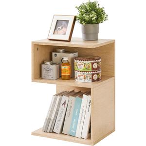 IBUYKE S-Shaped Nightstand, 3-Tier Wood Nightstand with Open Storage, Minimalist End Table for Small Spaces, Easy Assembly, Bedside Table for Bedroom, Natural UWST004R