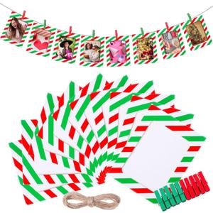 Janlaugh 100 Pcs Christmas Paper Photo Frames 4x6 Red and Green Paper Picture Frame with 100 Clip 10 String Kit DIY Hanging Cardboard Photo Holder Christmas Wall Decor Wedding Home