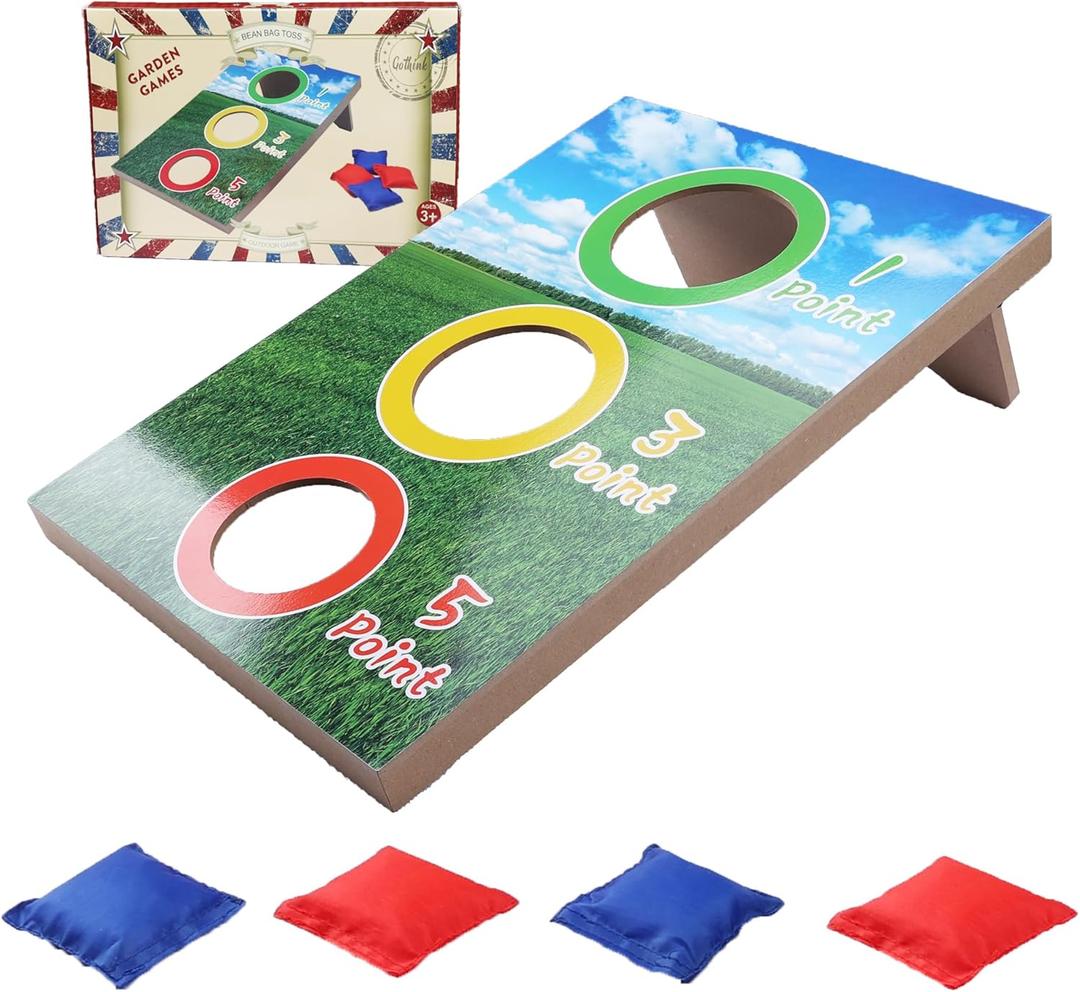 GOTHINK Portable Cornhole Set for Kids - 3 Holes Wooden Bean Bag Toss Game Set with 4pcs Cornhole Bags - Tossing Games for School Field Day Boys & Girls Family Night/Birthday Party