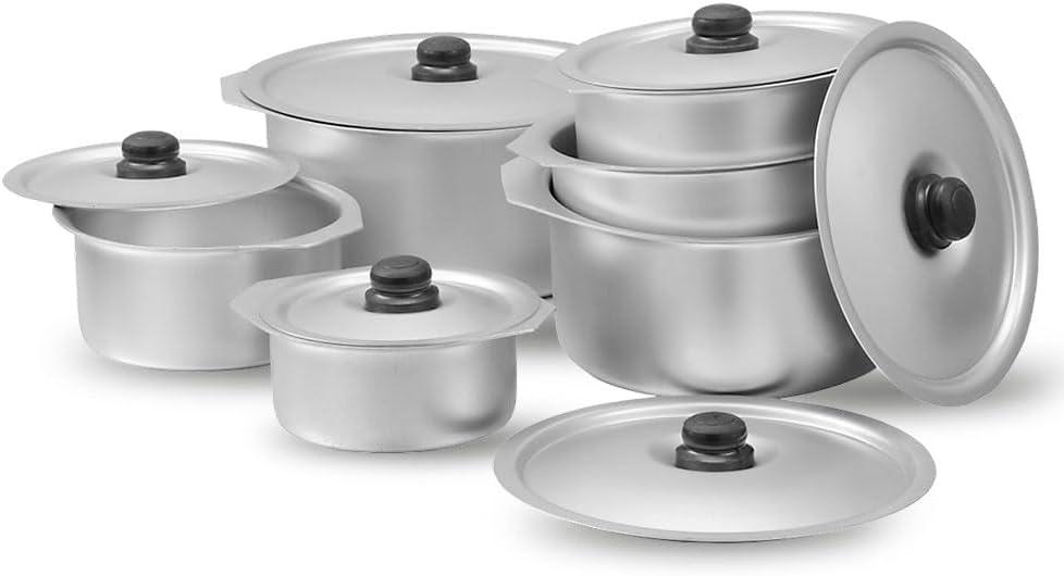 Sonex Aluminium Metal Finish Glory Cooking Pot Set with Lids 6pc Set - 2.5, 3.5, 5, 6.5, 9, 11 liters