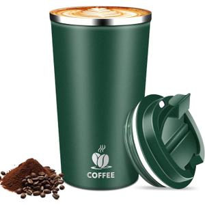 Hwawhin 17oz Insulated Travel Coffee Mug with Flip Lid  Leakproof Stainless Steel Insulated Coffee Tumblers, Reuable Coffee Cup for Hot & Cold Drinks, Perfect for Camping & On-the-Go (Dark Green)