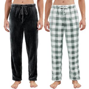 2 Pack Mens Plush Pajama Pants, Fluffy Warm Fleece Sleep Pj Soft Lounge Bottoms with Pockets for Winter (XXL)