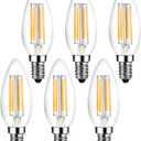 E14 LED Bulb Dimmable 40W Equivalent 3000K Soft White, E14 European Candelabra Base Light Bulbs, Clear Glass Torpedo Shape, 6 Pack