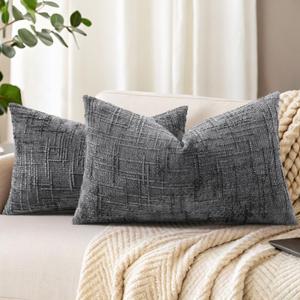 decorUhome Dark Grey Chenille Throw Pillow Covers 12x20 Set of 2 Textured Soft Cozy Slubby Couch Pillow Covers Modern Farmhouse Boho Decorative Pillow Cases for Bed Sofa Living Room