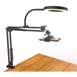 Overhead Camera Mount with Ring Light, Flexible Articulating Phone Arm Stand Compatible with iPhone, Logitech Webcam, Desk Tripod for YouTube Live Stream Cooking Nail Video Recording