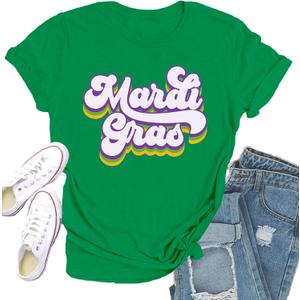 Womens Mardi Gras Shirt Fat Tuesday Shirts New Orleans Tee Tops (X-Large, Green)