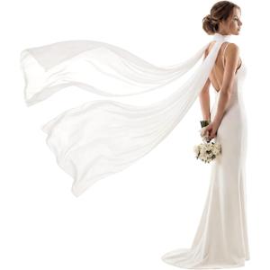 Mepase Bridal Neck Scarf 90''/118''/157'' Wedding Chiffon White Shawl Tulle Bride Neck Shawl for Wedding Evening Ceremony (White)