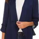 Urban CoCo Women's Ruched Sleeve Lightweight Thin Chiffon Blazer (X-Large, Navy Blue)