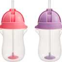 Munchkin Any Angle Weighted Toddler Straw Cups with Click Lock Lid, 10 Ounce, 2 Pack, Pink/Purple