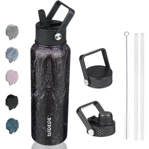 BJPKPK Insulated Water Bottles with Straw Lid, 40oz Stainless Steel Water Bottles with 3 Lids, BPA Free Leakproof Thermo, Tumblers, Cups for Sports, Gym- Midnight